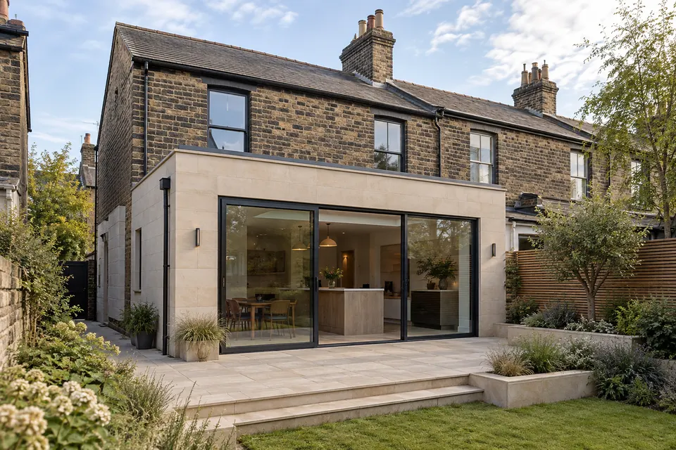 Illustrative rendered house with coordinated windows and exterior details