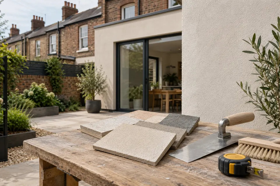 Illustrative render sample boards and unbranded finishing tools