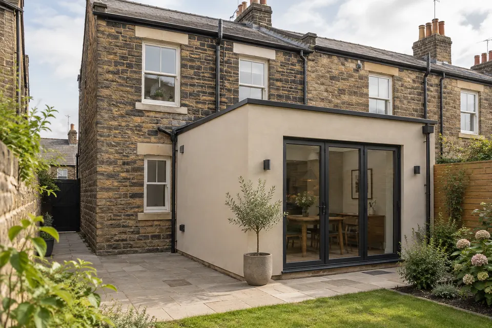 Illustrative property showing how a rendered elevation meets existing materials
